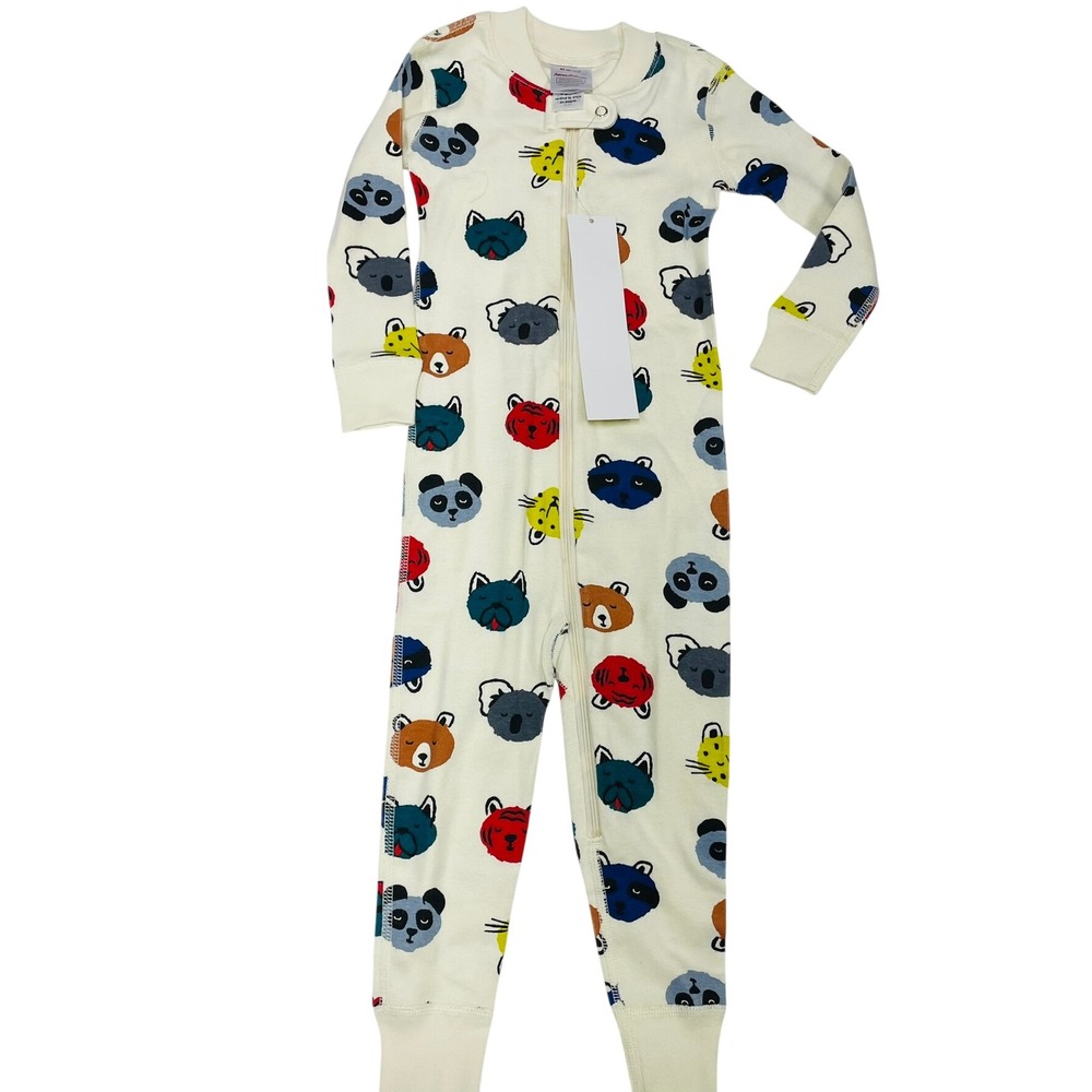 NWT $46 Hanna Andersson Sleeper Cream Animal Print Organic Cotton Kids 2T Unisex